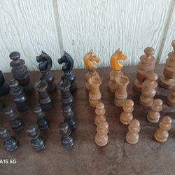 Wood Chess Pieces, Old Antique 