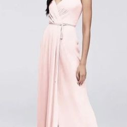 NEW David’s Bridal Pink Wrap Georgette Dress