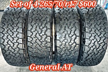 2025 set of 4 general grabber AT 95% tread 265/70/r17 ‼️ free instalation and balance ‼️