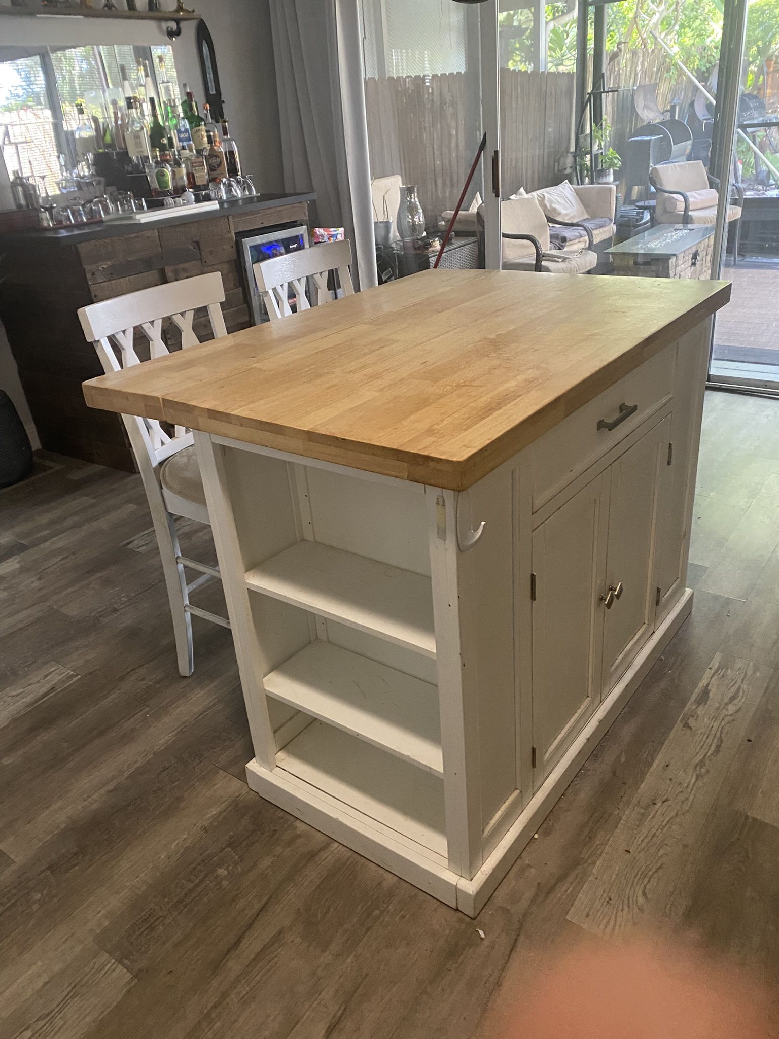 Kitchen Island With Butcher Block Top And 2 Chairs
