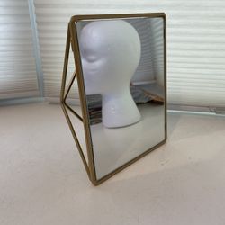 Mirror For table top Or wall. Horizontal Or Vertical  Lean. Metal Gold Edge. 