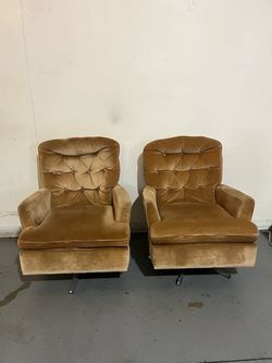 Pair of Vintage Tufted Velvet Swivel Lounge Chairs
