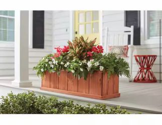 Vigoro Brooklin Large Stained Brown Wood Planter Box (39.5 in. L x 11.5 in. W x 11.5 in. H)