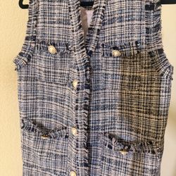 Blue and white plaid vest 