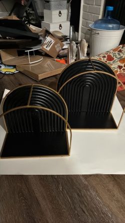 Contemporary Black & Gold Wall Display Shelf -Set of Two