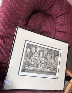Rare Vtg Etching THE ATTORNEYS by Dale Bradley MILKUM & BILKUM Cartoon Art Print