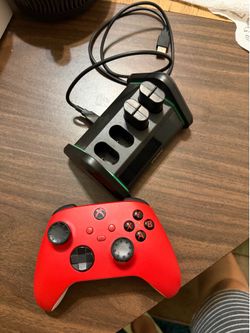 Red Xbox Controller with Charging Dock and Cable Gaming