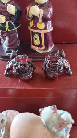 Pair of Red Foo Dog Figurines