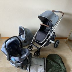 Uppababy V2 Cruz Stroller With Car Seat And Bassinet Light Blue  