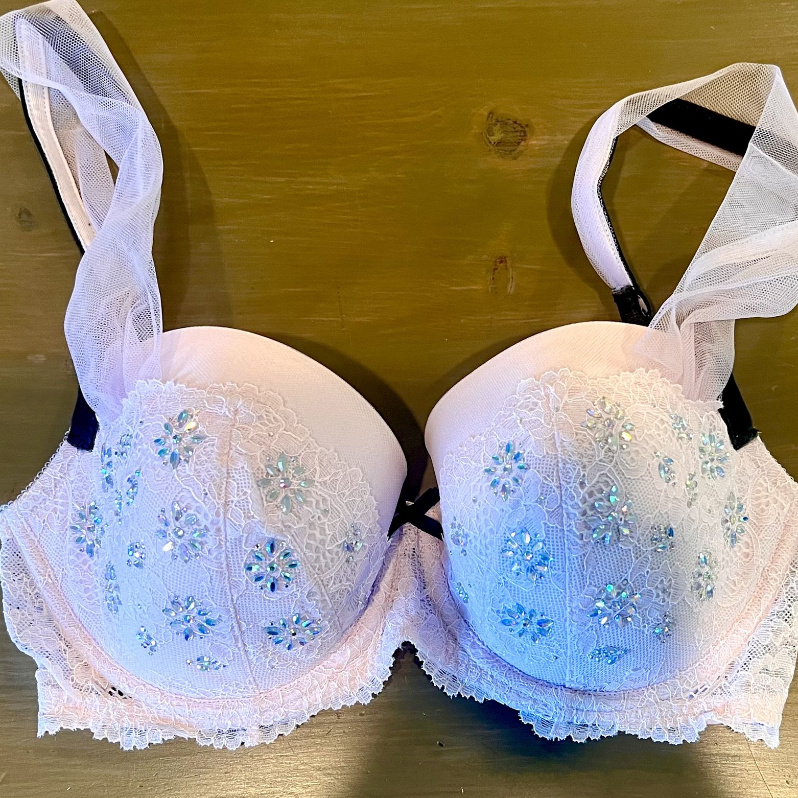 Victoria’s Secret Dream Angels 34DD Rhinestone Cup Pink Tule Strap Bra ...