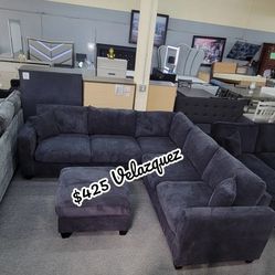 ✅️✅️4 pc black corduroy fabric upholstered sectional sofa with ottoman✅️✅️
