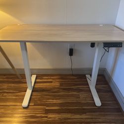Beige Adjustable-Height Standing Desk