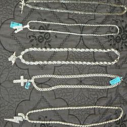 SOLID SILVER CHAINS AND REAL MOISSANITE MONACO, ROPE, CUBAN CURB AND PENDANTS