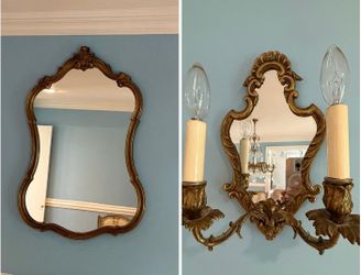 Antique Mirror and pair of matching sconces