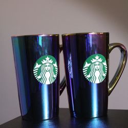 Set Of 2 Starbucks Coffee Mugs Rainbow Iridescent Limited Edition Tumbler