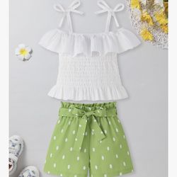 Toddler Girl Clothes Tie Knot Shoulder Sleeveless Ruffle Tops Bow Tie Waist Shorts Toddler Clothes for Girls