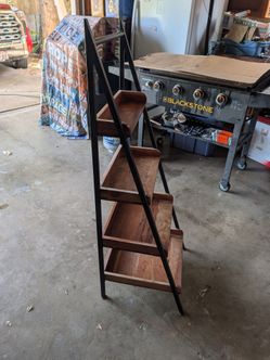 4-Tier Wooden Ladder Shelf / Bookshelf - Dark Wood