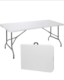 6ft Folding Table, Portable Picnic Table, Plastic Table for Indoor Outdoor Picnic, Party, Camping, Heavy Duty Fold-up Table with Handle, White