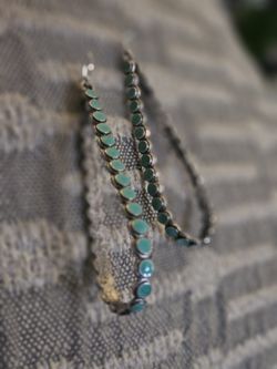 Funky, 3" Long Oval Sterling And Turquoise Earrings 