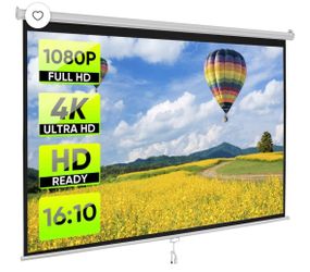 Projector Screen 100 inch 16:10 HD 4K Projections Home Theater Presentation Education Outdoor Indoor Public Display, White