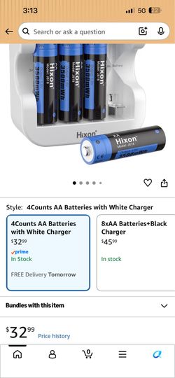Hixon AA Rechargeable Batteries with Charger, 3500mWh High-Capacity, Constant 1.5V, 1600Cycle, Max 3A Current (4AA+1Charger)