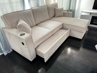 NEW Beige Reversible Sectional W/ Cup Holder