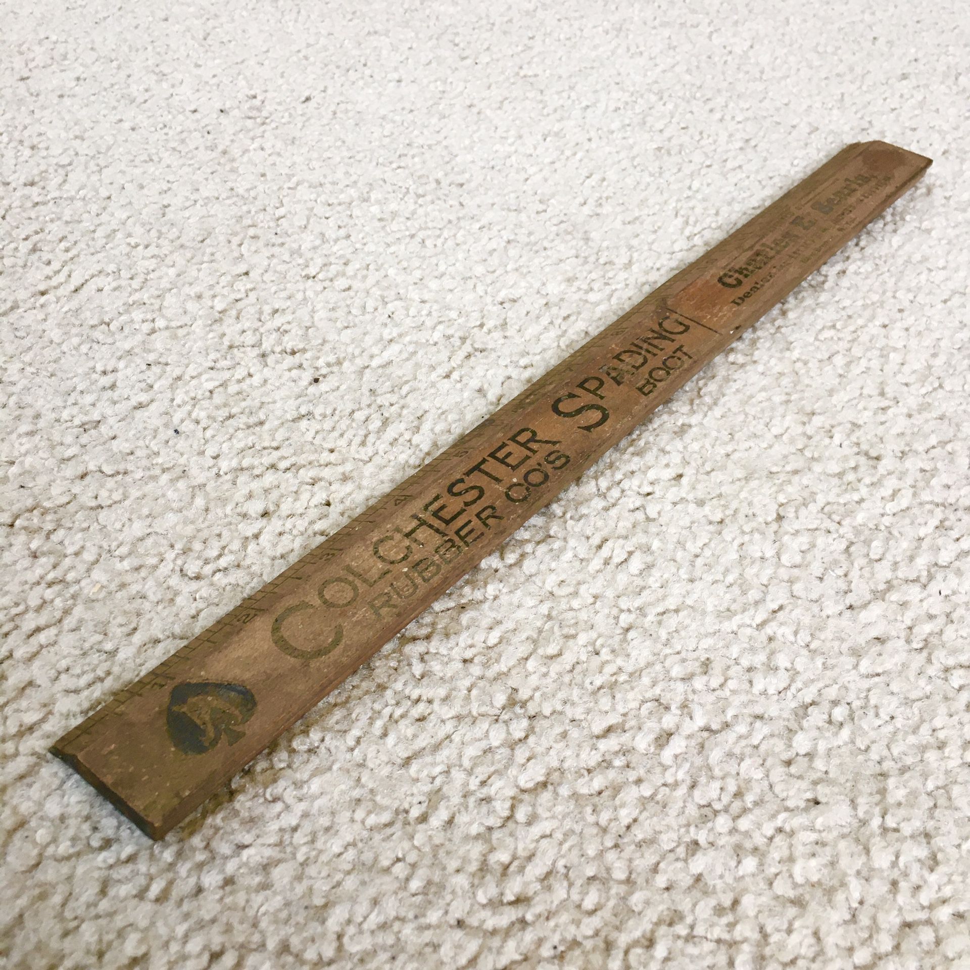Vintage Wood Ruler COLCHESTER SPADING BOOT Advertising 15" - New Bremen NY - RARE!!