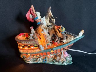 Vintage Haunted Ship Halloween Lighted Ceramic Figurine