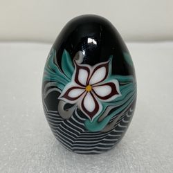 Vintage Grant Randolph Studios Glass Egg Paperweight Groovy ~ Psychedelic Flower