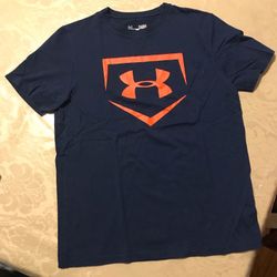 Under Armour kids navy blue baseball plate shirt boys size L