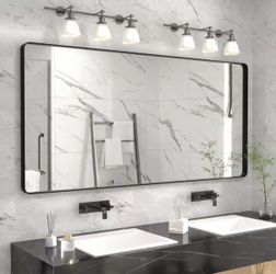 Apmir 60 in. W x 28 in. H Rectangular Aluminum Alloy Framed and Tempered Glass Wall Bathroom Vanity Mirror in Matte Black