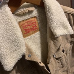 Vintage Levis Corduroy Jacket Mens XXL Beige Sherpa Trucker Button Up Coat 2XL 