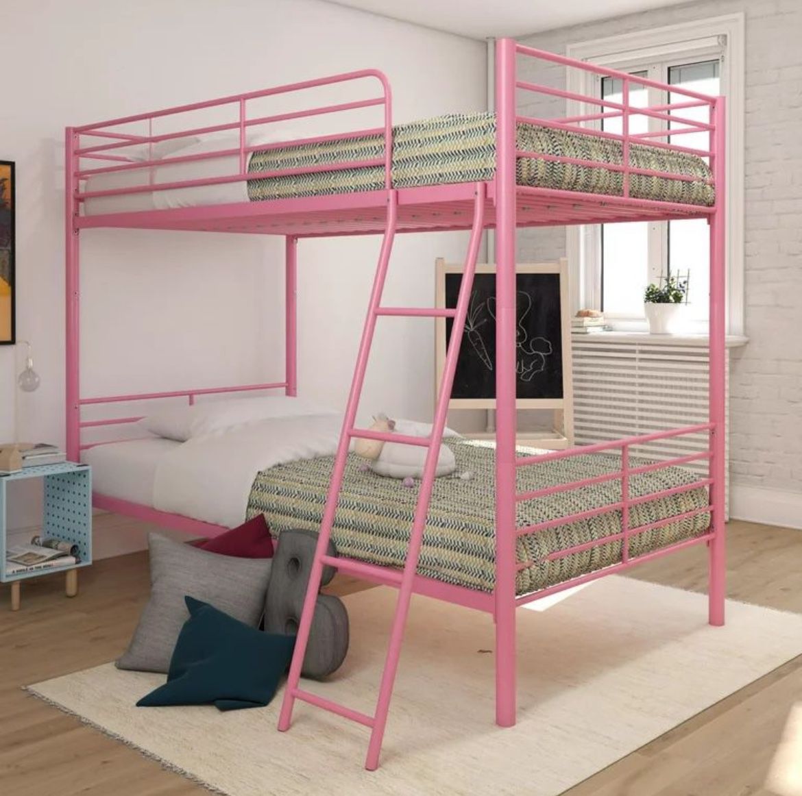 Mainstays Convertible Twin over Twin Metal Bunk Bed, Pink