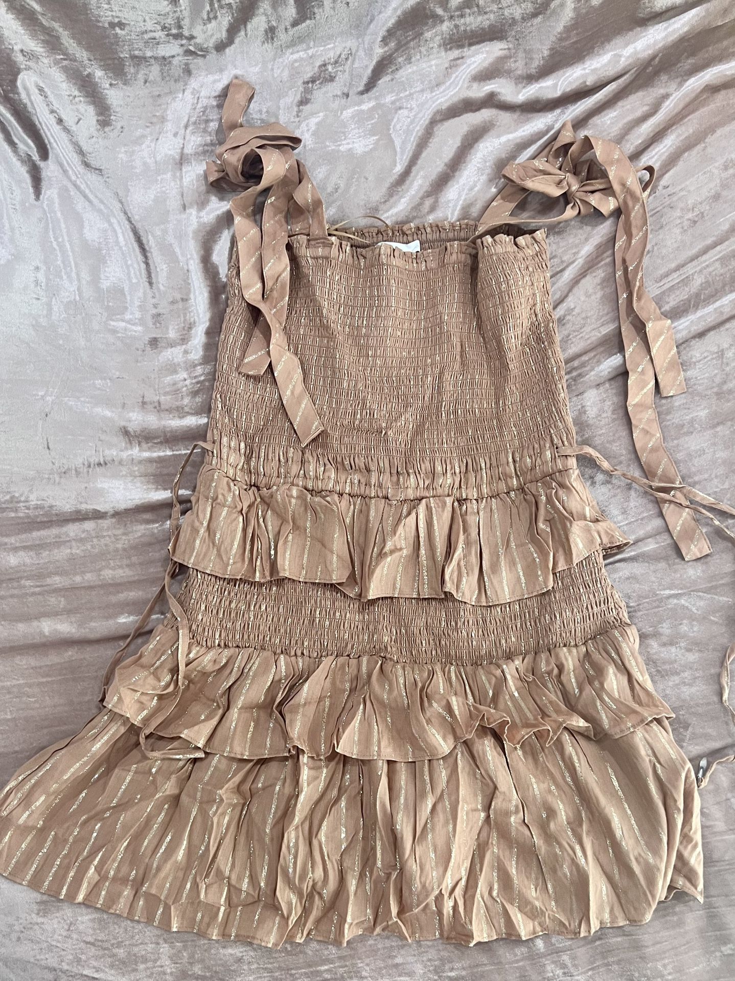 House of Harlow 1960 Corinne Tan Smocked Mini Dress