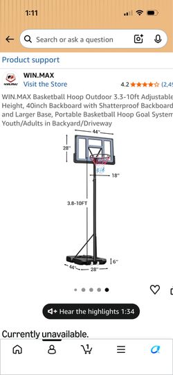 Adjustable basketball hoop
