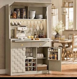 71.1" Tall LED Sideboard Buffet, Kitchen Storage Cabinet with Charging Station, Large Pantry Cabinet
