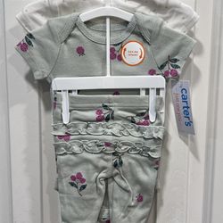 Carter's 3 Pc Set Floral & Polka Dot Shirts with Ruffle Pants Size NB NWT