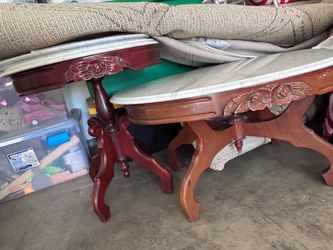 Victorian vintage/antique 20th century style marble top wood base matching 5 piece table set