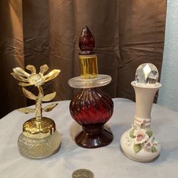 Lot of 2 Perfume Bottles And 1 Avon Flower Ointment Container 