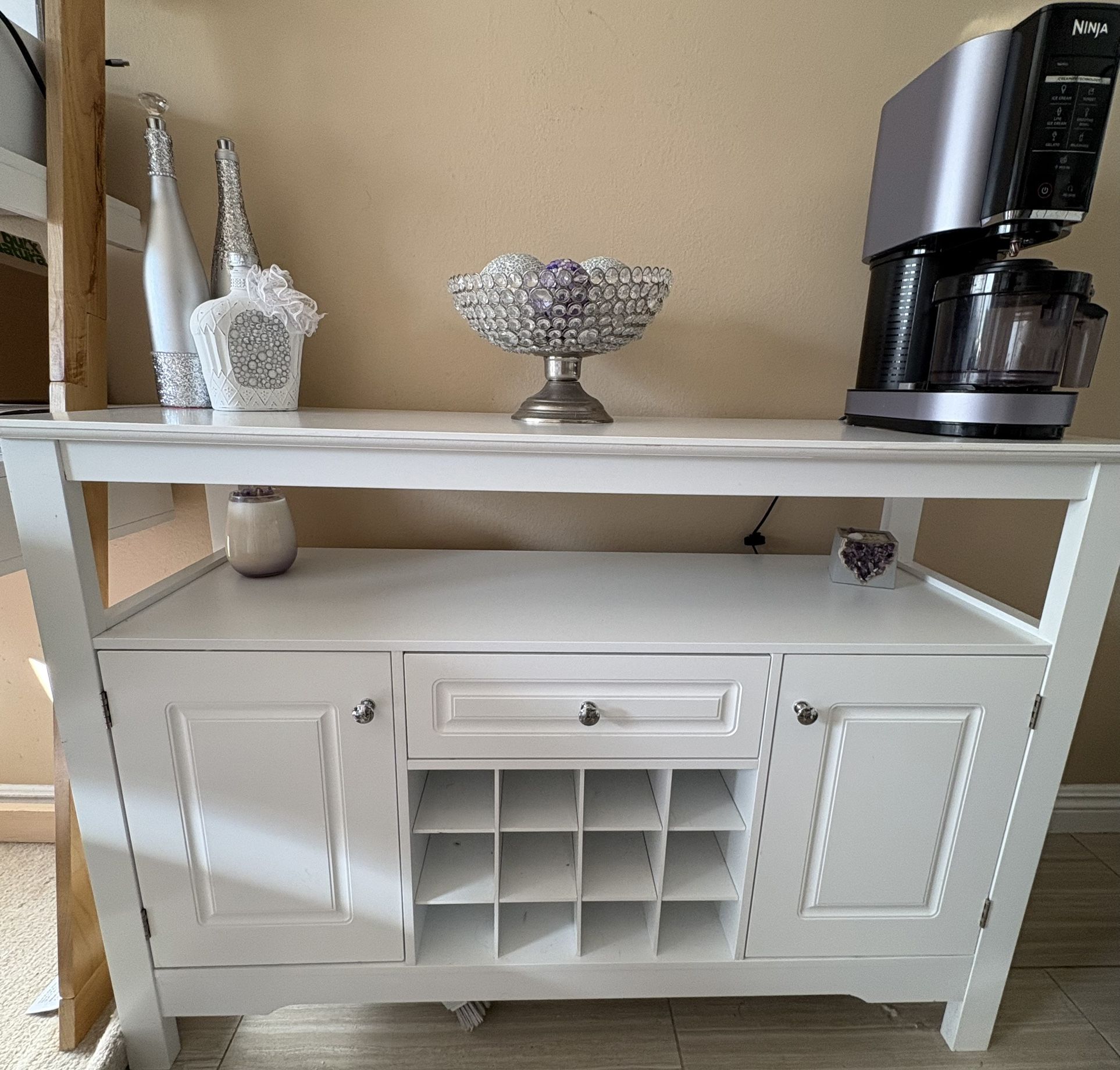 White Sideboard Buffet Table with Storage and Wine Rack