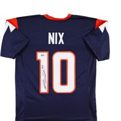 Bo Nix Autographed Authentic Navy Broncos Jersey