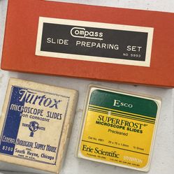 RARE Vtg ESCO,Compass, Turtox microscope slides scientific (READ DESC)