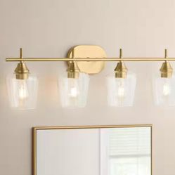 Hampton Bay Pavlen 33” 4-Lights Brass Vanity Light with Clear Glass Shade