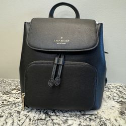 Kate Spade Black Grain Leather Darcy Flap Backpack WKR00548 Medium NWT