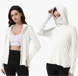 Women's UPF 50+ Sun Protection Jacket Spf UV Clothing With zipped pockets,Mask style sunscreen stand collar,Sleeve cuffs with thumbholes