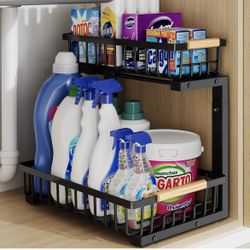 Under Sink Organizer Storage for Families: Pull Out Storage Undersink Organizers Drawer Cabinet - Sliding 2 Tier Rack Metal Organiza🆕👍Retails $26.54