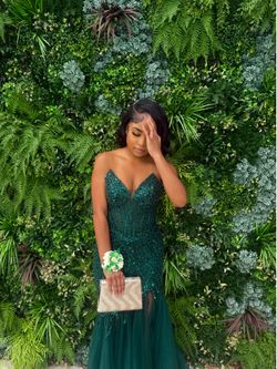 Emerald Green Bedazzled Prom Dress
