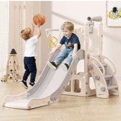 Kids Indoor And Outdoor Slide Basketball Hoop Play Set 