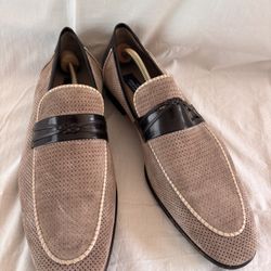 Men’s Shoes Beige Suede Leather Size 12.5