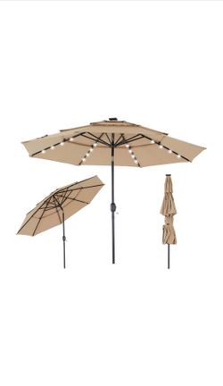 9' 3-Tiers Solar Patio Umbrella with LED